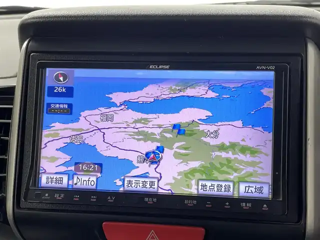 ホンダ Ｎ ＢＯＸ カスタム G 熊本県 2013(平25)年 9.2万km プレミアムダイナミックブルーパール 社外ナビAVN-VO2（ＣＤ・ＤＶＤ・フルセグ・ＢＴ・ＳＤ）/バックカメラ　/前後ドライブレコーダー　/片側パワースライドドア　/衝突軽減ブレーキ　/横滑り防止　/アイドリングストップ　/純正フロアマット/純正１４インチAW/オートライト　/ＬＥＤヘッドライト/スマートキー/プッシュスタート/保証書/取扱説明書