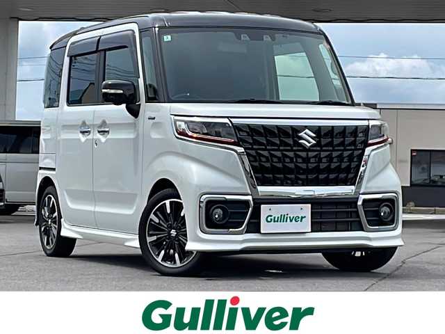 スズキ スペーシア カスタム HYBRID XS ターボ 道北・旭川 2022(令4)年 2.4万km ピュアホワイトパール/ブラック2トーン ・4WD/・禁煙車/・社外8型ナビ　AVIC-CL912/BT/フルセグ/DVD/AUX/HDMI/・両側パワースライドドア/・前席シートヒーター/・全方位モニター/・前後ドライブレコーダー/・エンジンスターター////スズキセーフティサポート////・デュアルカメラブレーキサポート/・誤発進抑制機能/・車線逸脱警報/・ふらつき警報/・先行車発進お知らせ機能/・ハイビームアシスト/・アダプティブクルーズコントロール/・標識認識機能/・後退時ブレーキサポート/・後方誤発進抑制機能/・リアパーキングセンサー/・純正ドアバイザー/・電動格納ミラー/・セカンドテーブル/・保証書/・取扱説明書