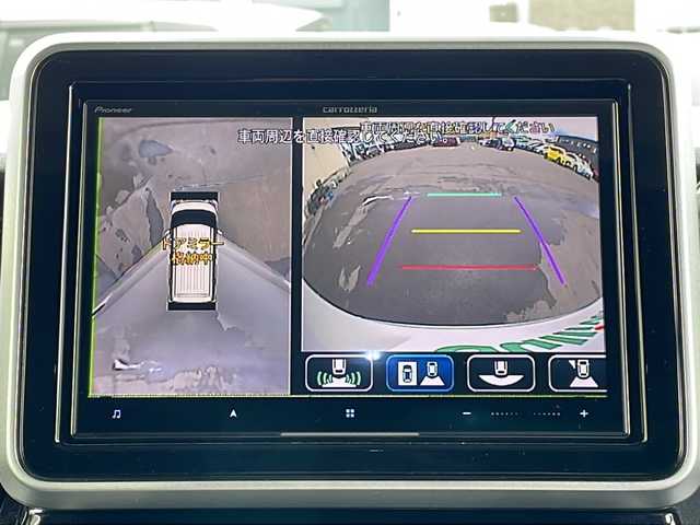 スズキ スペーシア カスタム HYBRID XS ターボ 道北・旭川 2022(令4)年 2.4万km ピュアホワイトパール/ブラック2トーン ・4WD/・禁煙車/・社外8型ナビ　AVIC-CL912/BT/フルセグ/DVD/AUX/HDMI/・両側パワースライドドア/・前席シートヒーター/・全方位モニター/・前後ドライブレコーダー/・エンジンスターター////スズキセーフティサポート////・デュアルカメラブレーキサポート/・誤発進抑制機能/・車線逸脱警報/・ふらつき警報/・先行車発進お知らせ機能/・ハイビームアシスト/・アダプティブクルーズコントロール/・標識認識機能/・後退時ブレーキサポート/・後方誤発進抑制機能/・リアパーキングセンサー/・純正ドアバイザー/・電動格納ミラー/・セカンドテーブル/・保証書/・取扱説明書