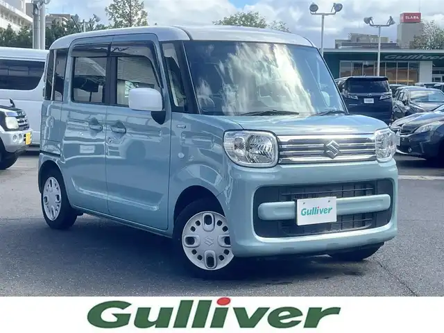 スズキ スペーシア HYBRID X 島根県 2023(令5)年 1.7万km オフブルーメタリック/ホワイト2トーン ワンオーナー/社外メモリナビ　/フルセグＴＶ /DVD再生　/Bluetooth　/レーンキープアシスト/衝突軽減システム　/盗難防止装置　/アイドリングストップ　/両側パワースライド　/後方コーナーセンサー　/運転席シートヒーター　/オートライト/オートハイビーム/リアサーキュレーター/純正フロアマット