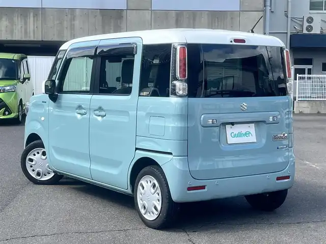 スズキ スペーシア HYBRID X 島根県 2023(令5)年 1.7万km オフブルーメタリック/ホワイト2トーン ワンオーナー/社外メモリナビ　/フルセグＴＶ /DVD再生　/Bluetooth　/レーンキープアシスト/衝突軽減システム　/盗難防止装置　/アイドリングストップ　/両側パワースライド　/後方コーナーセンサー　/運転席シートヒーター　/オートライト/オートハイビーム/リアサーキュレーター/純正フロアマット