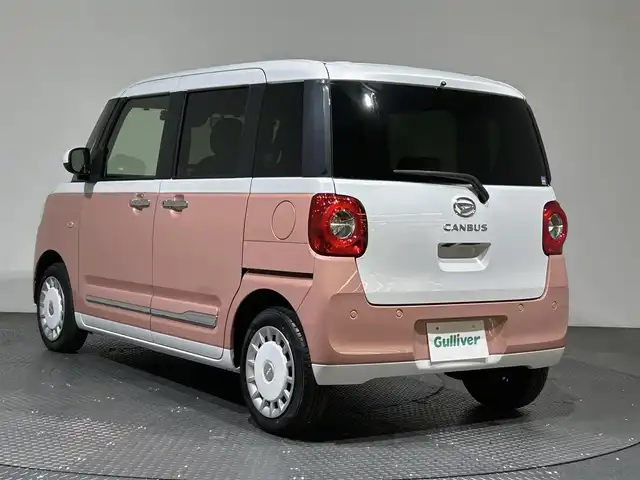 ダイハツ ムーヴ キャンバス ストライプス G 愛媛県 2022(令4)年 0.7万km シャイニングホワイトパール/アプリコットピンクメタリック ・スマートアシスト/・レーンアシスト/・純正メモリーナビ/・Bluetooth/フルセグテレビ/DVD/・バックカメラ/・ドライブレコーダー/・ETC/・両側パワースライドドア/・LEDヘッドライト/・シートヒーター/・スマートキー