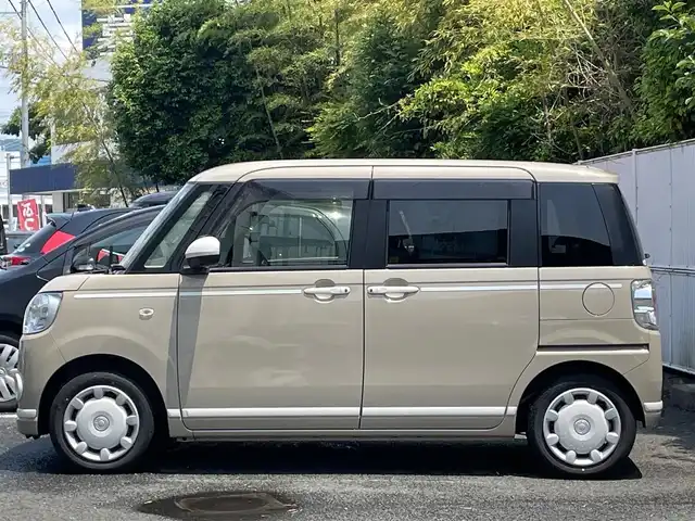 ダイハツ ムーヴ キャンバス G ホワイトアクセント VS SAⅢ 茨城県 2021(令3)年 2.1万km ナチュラルベージュマイカM ワンオーナー/両側パワースライドドア/純正ナビ/(フルセグTV、DVD、CD、SD、ラジオ、BT)/純正ETC/パノラマモニター/バックカメラ/サイドカメラ/純正前方ドラレコ/プッシュスタートボタン/ヒートデアイサー/オートライト/よこすべり防止切り替えスイッチ/アイドリングストップOFFスイッチ/ドアバイザー