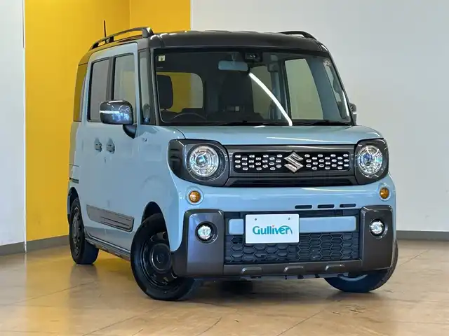 スズキ スペーシア ギア HYBRID XZターボ 群馬県 2020(令2)年 5.5万km オフブルーメタリック/ガンメタリック2トーンルーフ スズキセーフティサポート/・車線逸脱警報機能/・デュアルセンサーブレーキサポート/・横滑り防止/・パーキングソナー/・オートライト/・クルーズコントロール/純正14インチAW/インタークーラーターボ/アイドリングストップ/両側パワースライドドア/社外ナビ/　AM/FM/CD/ワンセグ/Bluetooth/シートヒーター/社外ドライブレコーダー/フルフラットシート/MT付きAT/ルーフレール/LEDヘッドライト/W・サイドエアバッグ/AAC/スマートキー/プッシュスタート
