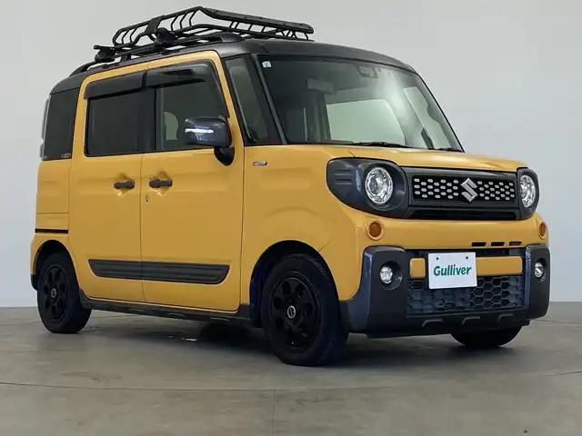スズキ スペーシア ギア HYBRID XZ 鹿児島県 2019(平31)年 13.1万km 黄Ⅱ 純正8インチナビ/（AM/FM/CD/DVD/Bluetooth/フルセグ）/両側パワースライドドア/前後ドライブレコーダー/シートヒーター/ETC/ルーフラック/社外アルミホイール/LEDヘッドライト/スマートキー/スペアキー/保証書/取扱説明書