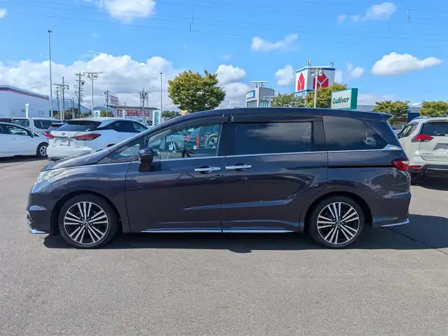 ホンダ オデッセイ アブソルート EX 福井県 2013(平25)年 9.4万km グラマラスモーブP 純正ナビ/フルセグテレビ/バックカメラ/両側パワースライドドア/ブラインドスポットモニター/クルーズコントロール/横滑り防止装置/アイドリングストップ/レーンキープアシスト/盗難防止装置/前後コーナーセンサー/ETC/純正フロアマット/エンジンスタートボタン/ハーフレザーシート/ダブル＋サイドエアバッグ/カーテンエアバッグ/LEDヘッドライト/純正18インチAW/スマートキー