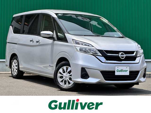 日産 セレナ X 宮城県 2017(平29)年 8.7万km ブリリアントシルバー ワンオーナー/エマージェンシーブレーキ/車線逸脱警報/純正ナビ（MJ116D-W）/・CD/SD/・Bluetooth/・フルセグTV/バックカメラ/ビルトインETC/ワンタッチオートスライドドア（助手席側）/ステアリングスイッチ/オートライト/スマートキー＆プッシュスタート/電動格納ミラー/フロアマット/Wエアバッグ/取扱説明書/保証書