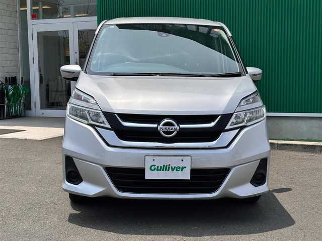 日産 セレナ X 宮城県 2017(平29)年 8.7万km ブリリアントシルバー ワンオーナー/エマージェンシーブレーキ/車線逸脱警報/純正ナビ（MJ116D-W）/・CD/SD/・Bluetooth/・フルセグTV/バックカメラ/ビルトインETC/ワンタッチオートスライドドア（助手席側）/ステアリングスイッチ/オートライト/スマートキー＆プッシュスタート/電動格納ミラー/フロアマット/Wエアバッグ/取扱説明書/保証書
