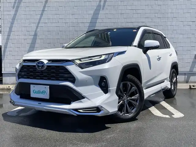 トヨタ ＲＡＶ４ ハイブリットG 静岡県 2023(令5)年 3.9万km プラチナホワイトパールマイカ Toyota Safety Sense/純正10.5インチナビ/　AM FM Bluetooth USB AppleCarPlay AndroidAuto/フルセグTV/ビルトインETC2.0/アラウンドビューモニター/LEDオートヘッドライト/レーダークルーズコントロール/ブラックレザーシート/シートヒーター/シートベンチレーション(前席)/パワーシート(運転席)/モデリスタフルエアロ/ワンオーナー/ムーンルーフ