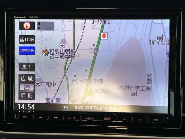 スズキ スペーシア カスタム HYBRID XS 和歌山県 2022(令4)年 0.5万km ピュアホワイトP Panasonic8インチメモリーナビ（フルセグTV/FM/AM/SD/USB/iPod/USB/Bluetooth/MEMORYMUSIC）/バックカメラ/ETC/両側パワースライドドア/アイドリングストップ/クルーズコントロール/オートライト/横滑り防止装置/ベンチシート/衝突被害軽減ブレーキ/HUD/シートヒーター/純正アルミホイール/純正ドアバイザー/純正フロアマット/取扱説明書/保証書