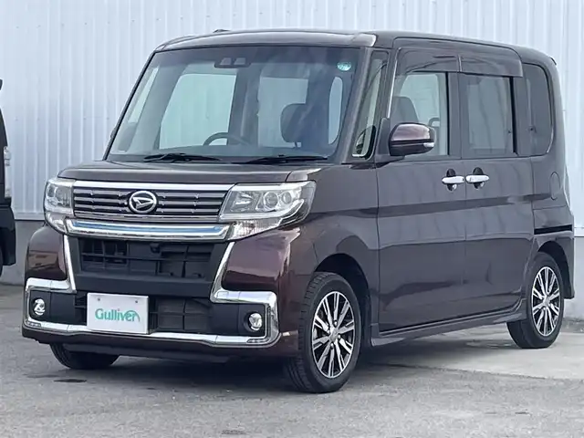 ダイハツ タント カスタムX トップED VS SAⅢ 愛媛県 2019(令1)年 2.3万km プラムブラウンクリスタルマイカ 純正ナビ　/全方位カメラ　/両側パワースライドドア　/衝突被害軽減装置　/横滑り防止装置　/アイドリングストップ　/オートハイビーム　/Ｄ／Ｎ席シートヒーター　/電格ミラー　/ＥＴＣ　/ドアバイザー　/現状サマー(純正AW)(155/65/R14)/BRIDGESTONE NEWNO