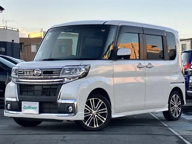 ダイハツ タント カスタム RS トップED SA Ⅲ 静岡県 2018(平30)年 3.4万km パールホワイトⅢ エンジンスタートボタン/保証書/記録簿/取扱説明書/パワーステアリング/パワーウィンドウ/アイドリングストップ/ターボ/スマートキー/スペアキー1本/オートエアコン/USB入力端子/HDMI/ETC/純正8型ナビ（CD/DVD/BT/フルセグ）/純正フロアマット/ハーフレザーシート/D席シートヒーター/両側パワースライドドア/純正アルミホイール/ABS/横滑り防止装置/コーナーセンサー/レーンキープアシスト/盗難防止装置/オートライト/オートマチックハイビーム/LEDヘッドライト/Wエアバッグ/衝突軽減システム