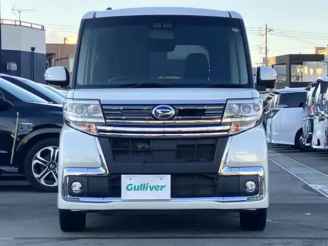 ダイハツ タント カスタム RS トップED SA Ⅲ 静岡県 2018(平30)年 3.4万km パールホワイトⅢ エンジンスタートボタン/保証書/記録簿/取扱説明書/パワーステアリング/パワーウィンドウ/アイドリングストップ/ターボ/スマートキー/スペアキー1本/オートエアコン/USB入力端子/HDMI/ETC/純正8型ナビ（CD/DVD/BT/フルセグ）/純正フロアマット/ハーフレザーシート/D席シートヒーター/両側パワースライドドア/純正アルミホイール/ABS/横滑り防止装置/コーナーセンサー/レーンキープアシスト/盗難防止装置/オートライト/オートマチックハイビーム/LEDヘッドライト/Wエアバッグ/衝突軽減システム