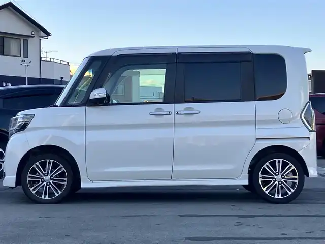ダイハツ タント カスタム RS トップED SA Ⅲ 静岡県 2018(平30)年 3.4万km パールホワイトⅢ エンジンスタートボタン/保証書/記録簿/取扱説明書/パワーステアリング/パワーウィンドウ/アイドリングストップ/ターボ/スマートキー/スペアキー1本/オートエアコン/USB入力端子/HDMI/ETC/純正8型ナビ（CD/DVD/BT/フルセグ）/純正フロアマット/ハーフレザーシート/D席シートヒーター/両側パワースライドドア/純正アルミホイール/ABS/横滑り防止装置/コーナーセンサー/レーンキープアシスト/盗難防止装置/オートライト/オートマチックハイビーム/LEDヘッドライト/Wエアバッグ/衝突軽減システム