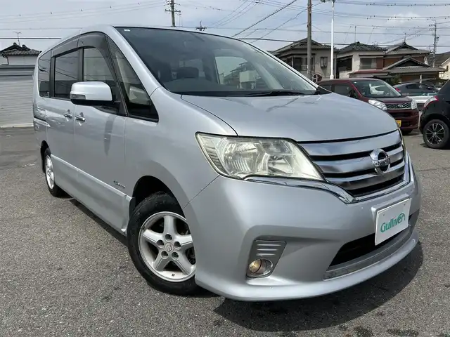 日産 セレナ ハイウェイスター Sハイブリッド 愛知県 2013(平25)年 5.7万km ブリリアントシルバー 純正ナビ/（CD/DVD/フルセグ/Bluetooth/FM/AM）/クルーズコントロール/バックカメラ/片側パワースライドドア/ビルトインETC/スペアキー1本/保証書/取扱説明書