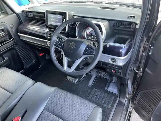 スズキ スペーシア カスタム HYBRID XS ターボ 滋賀県 2022(令4)年 3.1万km ブルーイッシュブラックパール3 社外ナビ/（CD/DVD/BT/フルセグTV）/スズキセーフティサポート/・衝突被害軽減ブレーキ/・車線逸脱警報/・オートハイビーム/・アダプティブクルーズコントロール/バックカメラ/ETC/両側パワースライドドア/D席シートヒーター/ヘッドアップディスプレイ/パーキングセンサー/パドルシフト/LEDヘッドライト/社外フロアマット/純正15インチAW