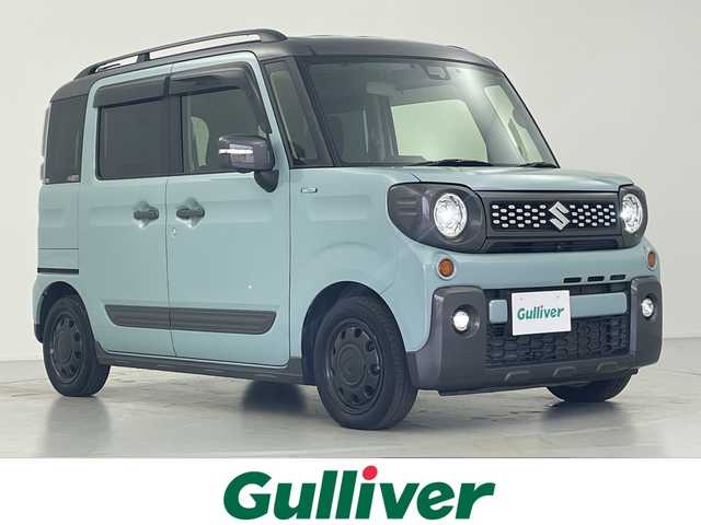 スズキ スペーシア ギア HYBRID XZターボ 愛知県 2019(令1)年 2.3万km オフブルーメタリック/ガンメタリック2トーンルーフ スズキセーフティサポート/　・デュアルセンサーブレーキサポート/　・横滑り防止装置/　・車線逸脱警報機能/　・パーキングソナー/社外メモリナビ/　CD/DVD/BT/フルセグTV/全方位モニター/両側パワースライドドア/クルーズコントロール/LEDオートライト/シートヒーター/純正15インチアルミホイール/ルーフレール/コーナーセンサー/パドルシフト/アイドリングストップ/スマートキー/ビルトインETC