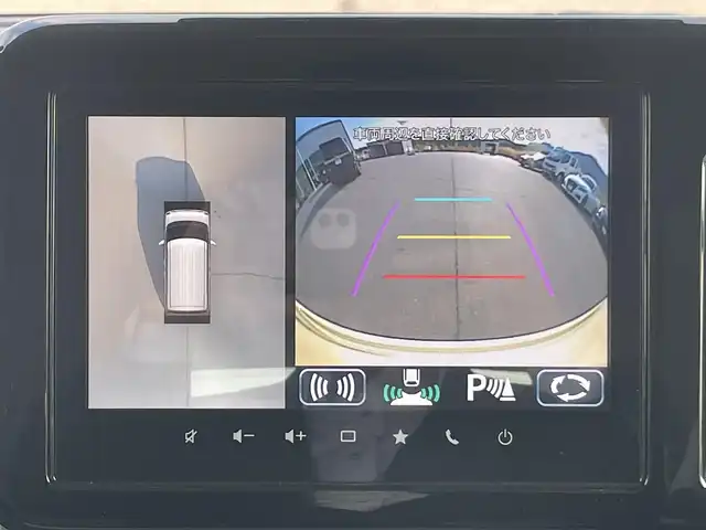 スズキ ワゴンＲ スマイル HYBRID X 岡山県 2025(令7)年 0.2万km シフォンアイボリーメタリック 登録時走行距離：　1930km/禁煙車/カラーヘッドアップディスプレイ/純正9インチナビ/　(CD/フルセグTV/Bluetooth)/全方位カメラ/クルーズコントロール(追従走行あり)/衝突被害軽減システム/後退時ブレーキサポート/コーナーセンサー/標識認識機能/両側パワースライドドア/シートヒーター/ステアリングスイッチ/純正LEDヘッドライト/フォグライト/オートライト/プッシュスタート/スマートキー/アイドリングストップ/ウインカーミラー/電動格納ミラー/純正フロアマット/横滑防止装置/盗難防止装置/取扱説明書/新車時整備手帳（保証書）
