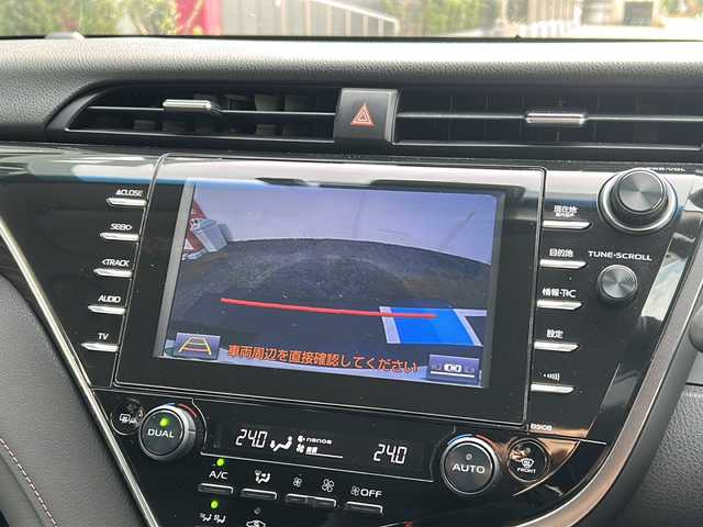 トヨタ カムリ G レザーパッケージ 広島県 2018(平30)年 4.7万km アティチュードブラックマイカ 純正ナビ（CD/DVD/フルセグTV/SD/USB)/バックカメラ/モデリスタエアロ/前方ドライブレコーダー/ビルトインETC2.0/レーダークルーズコントロール/BSM/RCTA/シートヒーター/純正17インチAW/前後コーナーセンサー/LEDヘッドライト/オートライト/オートマチックハイビーム/衝突軽減システム/レーンキープアシスト/横滑り防止装置/パワーシート/スマートキー/スペアキー