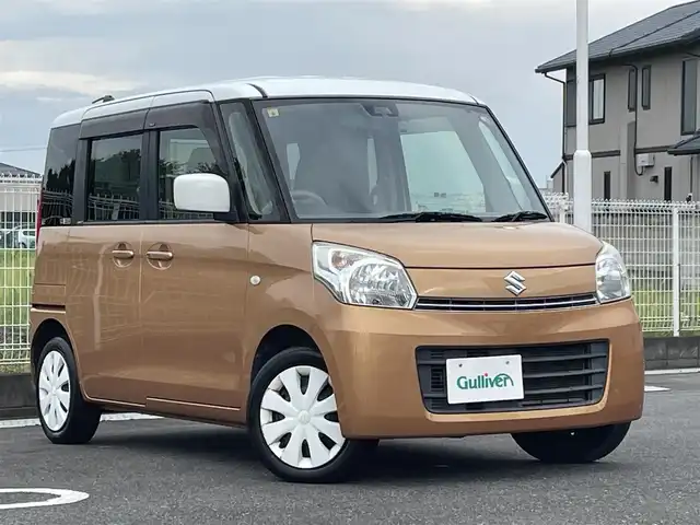 スズキ スペーシア X 群馬県 2014(平26)年 5.4万km キャンドルオレンジメタリック/ホワイト ワンオーナー/レーダーブレーキサポート装着車/社外メモリナビ　AVIC-MRZ02/(　CD ワンセグTV SD AM FM)/片側パワースライドドア/HIDヘッドライト/アイドリングストップ/横滑り防止/ライトレベライザー/電動格納ミラー/プッシュスタート/純正フロアマット/ドアバイザー/取扱説明書/保証書/スペアキー