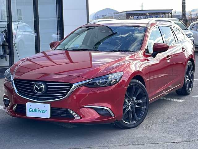 マツダ アテンザ ワゴン XD Lパッケージ 道東・釧路十勝 2015(平27)年 10.6万km ソウルレッドプレミアムメタリック ・４WD/・純正ナビ/（ラジオ・BT・CD・DVD・USB・AUX・フルセグ）/・バックカメラ/・ETC/・アイドリングスストップ/・ヘッドアップディスプレイ/・レーンキープアシスト/・本革ステアリング/・前方ドライブレコーダー/・レーダークルーズコントロール/・コーナーセンサー後方/・BOSEプレミアムサウンド/・レザーシート/・パワーシート/・レーンキープアシスト/・ルーフレール/・横滑り防止装置/・シートヒーター全席/・オートエアコン/・オートライト/・スマートキー/・プッシュスタート/・純正19インチアルミホイール/・純正フロアマット/・LEDヘッドライト/・フロントフォグライト/・リアフォグ/・社外18インチアルミホイール冬タイヤ積込/（2017年製造　3mm山）