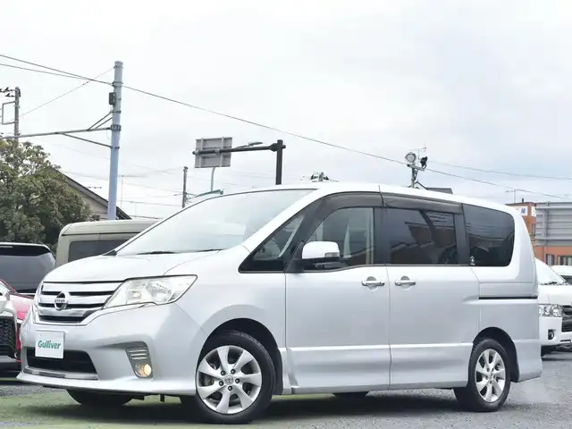 日産 セレナ ハイウェイスター Vセレクション 神奈川県 2012(平24)年 4.1万km ブリリアントシルバー 日産純正ナビ/：地デジ/：CD/DVD/：Bluetooth/：USB/バックカメラ/ビルトインETC/アルパインフリップダウンモニター/両側パワースライドドア/HIDヘッドランプ/：オートライト/クルーズコントロール/革巻きステアリング/プラズマクラスター付きオートエアコン/ーーーーーーーーーーーーーーーーーー/保証書/取説/ナビ説/記録簿 H25.26.27.29.30.R1.3.5