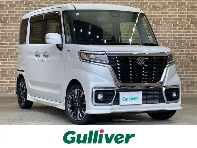 スズキ スペーシア カスタム HYBRID XS ターボ 岩手県 2020(令2)年 1.5万km ピュアホワイトP ４WD/マイルドハイブリッド/ターボ/両側パワースライドドア/デュアルセンサーブレーキサポート/車線逸脱警報/誤発進抑制機能/リヤパーキングセンサー/ハイビームアシスト/前席シートヒーター/社外ナビ/（CD/DVD/SD/ワンセグ）/オートエアコン/オートライト/LEDヘッドライト
