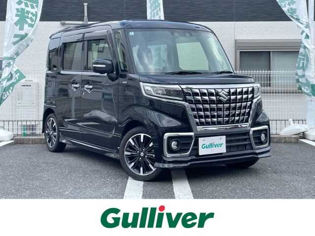 スズキ スペーシア カスタム HYBRID XS 三重県 2022(令4)年 3.7万km ブルーイッシュブラックパール3 登録時36743km/ワンオーナー/禁煙車/ハーフレザーシート/両側パワースライドドア/純正ナビ/（AM/FM/TV/Bluetooth）/フルセグTV/アラウンドビューモニター/レーダークルーズコントロール/ドライブレコーダー/ステアリングスイッチ/オートライト/シートヒーター/衝突軽減システム/レーンキープアシスト/コーナーセンサー/HUD/プッシュスタート/スペアキー/純正フロアマット/純正アルミ