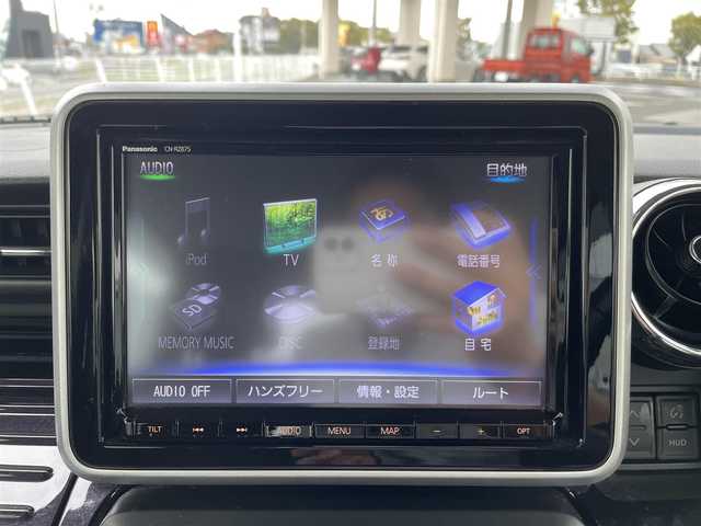 スズキ スペーシア カスタム HYBRID XS 三重県 2022(令4)年 3.7万km ブルーイッシュブラックパール3 登録時36743km/ワンオーナー/禁煙車/ハーフレザーシート/両側パワースライドドア/純正ナビ/（AM/FM/TV/Bluetooth）/フルセグTV/アラウンドビューモニター/レーダークルーズコントロール/ドライブレコーダー/ステアリングスイッチ/オートライト/シートヒーター/衝突軽減システム/レーンキープアシスト/コーナーセンサー/HUD/プッシュスタート/スペアキー/純正フロアマット/純正アルミ