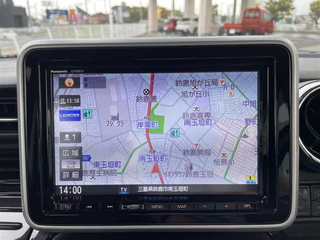 スズキ スペーシア カスタム HYBRID XS 三重県 2022(令4)年 3.7万km ブルーイッシュブラックパール3 登録時36743km/ワンオーナー/禁煙車/ハーフレザーシート/両側パワースライドドア/純正ナビ/（AM/FM/TV/Bluetooth）/フルセグTV/アラウンドビューモニター/レーダークルーズコントロール/ドライブレコーダー/ステアリングスイッチ/オートライト/シートヒーター/衝突軽減システム/レーンキープアシスト/コーナーセンサー/HUD/プッシュスタート/スペアキー/純正フロアマット/純正アルミ