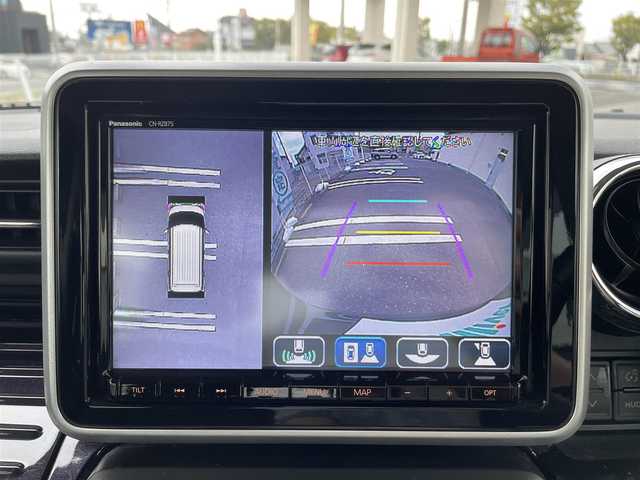 スズキ スペーシア カスタム HYBRID XS 三重県 2022(令4)年 3.7万km ブルーイッシュブラックパール3 登録時36743km/ワンオーナー/禁煙車/ハーフレザーシート/両側パワースライドドア/純正ナビ/（AM/FM/TV/Bluetooth）/フルセグTV/アラウンドビューモニター/レーダークルーズコントロール/ドライブレコーダー/ステアリングスイッチ/オートライト/シートヒーター/衝突軽減システム/レーンキープアシスト/コーナーセンサー/HUD/プッシュスタート/スペアキー/純正フロアマット/純正アルミ