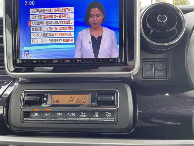 スズキ スペーシア カスタム HYBRID XS 三重県 2022(令4)年 3.7万km ブルーイッシュブラックパール3 登録時36743km/ワンオーナー/禁煙車/ハーフレザーシート/両側パワースライドドア/純正ナビ/（AM/FM/TV/Bluetooth）/フルセグTV/アラウンドビューモニター/レーダークルーズコントロール/ドライブレコーダー/ステアリングスイッチ/オートライト/シートヒーター/衝突軽減システム/レーンキープアシスト/コーナーセンサー/HUD/プッシュスタート/スペアキー/純正フロアマット/純正アルミ