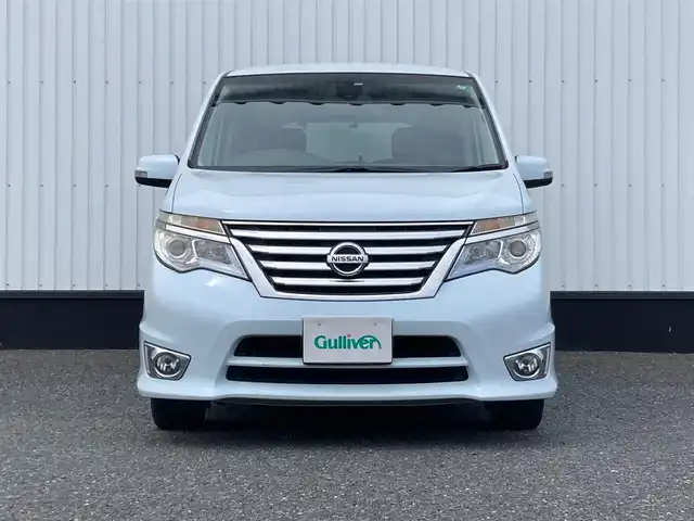 日産 セレナ ハイウェイスター Sハイブリッド 千葉県 2014(平26)年 6.9万km ブルームーンホワイトP 純正メモリナビ/(TV/BT/CD/DVD/FM/AM)/バックカメラ/衝突被害軽減システム/車線逸脱警報/クルーズコントロール/純正フリップダウンモニター/両側スライドドア/横滑り防止装置/ETC/前後ドライブレコーダー/LEDヘッドライト/フォグランプ/オートライト/ウィンカーミラー/電動格納ミラー/純正15インチAW/シートリフター/プッシュスタート/スマートキー/フロアマット/ドアバイザー/取扱説明書/保証書