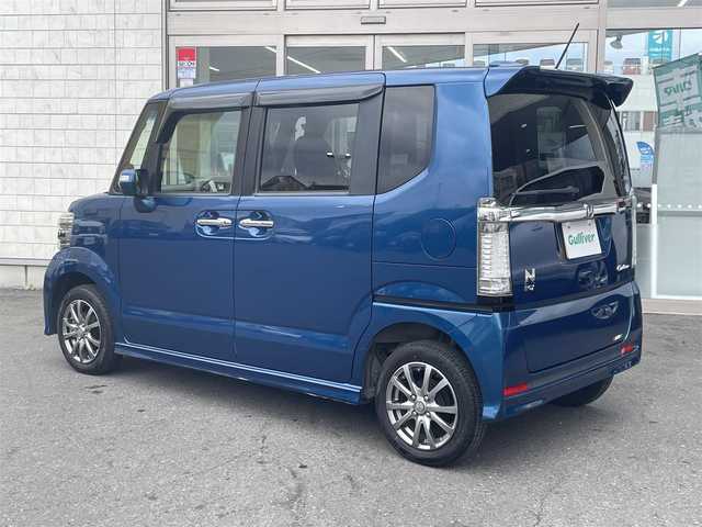 ホンダ Ｎ ＢＯＸ カスタム G ターボSSパッケージ 青森県 2013(平25)年 14.9万km プレミアムダイナミックブルーパール 純正ナビ(CD SD ラジオ)/バックカメラ/ＥＴＣ/両側パワ－スライドドア/社外エンジンスターター/スペアキー有/冬タイヤ・ホイール４本車載（155/65/R14)/クルーズコントロール/パドルシフト/純正フロアマット/オートライト/電格ミラー