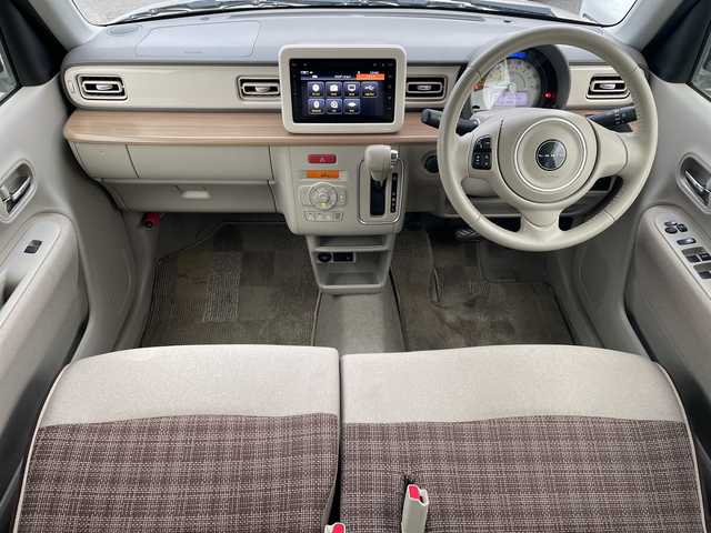 スズキ ラパン X 山口県 2017(平29)年 4.1万km フォーンベージュメタリック/ホワイト2トーンルーフ 純正ナビ　/（フルセグTV/USB/iPod/Bluetooth/aha/AUX)/アラウンドビューモニター　/衝突軽減ブレーキ　/シートヒーター　/ビルトインＥＴＣ　/アイドリングストップ　/ＵＳＢ接続　/アクセサリーソケット/ＬＥＤヘッドランプ　/ステアリングスイッチ　/プッシュスタート　/　　-スマートキー/横滑り防止/純正フロアマット/ISOFIX/電格ミラー