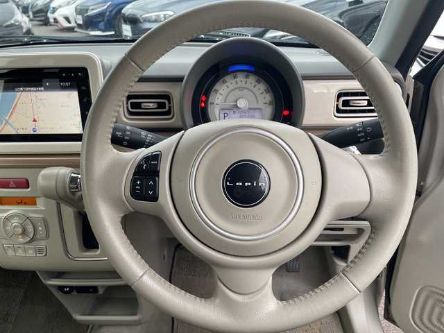 スズキ ラパン X 山口県 2017(平29)年 4.1万km フォーンベージュメタリック/ホワイト2トーンルーフ 純正ナビ　/（フルセグTV/USB/iPod/Bluetooth/aha/AUX)/アラウンドビューモニター　/衝突軽減ブレーキ　/シートヒーター　/ビルトインＥＴＣ　/アイドリングストップ　/ＵＳＢ接続　/アクセサリーソケット/ＬＥＤヘッドランプ　/ステアリングスイッチ　/プッシュスタート　/　　-スマートキー/横滑り防止/純正フロアマット/ISOFIX/電格ミラー