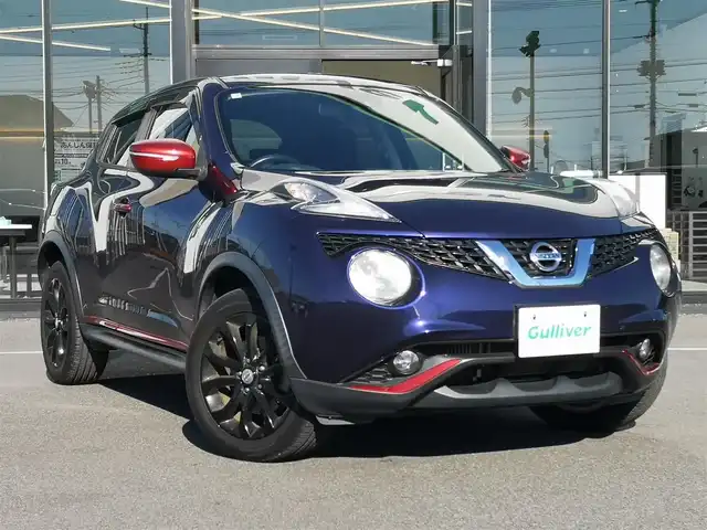 日産 ジューク 16GT パーソナライズ 茨城県 2016(平28)年 6.6万km アズライトブルー 純正ナビ/【iPod・SD・ラジオ・TV・ウォークマン・USB・CD・DVD・Blu-ray・HDMI・VTR・AUX】/ETC/Bカメラ/MTモード付AT/横滑り防止装置/衝突被害軽減システム/オートライト/Fフォグ/キセノンライト/社外フロアマット/純正アルミホイール/スマートキー/プッシュスタート