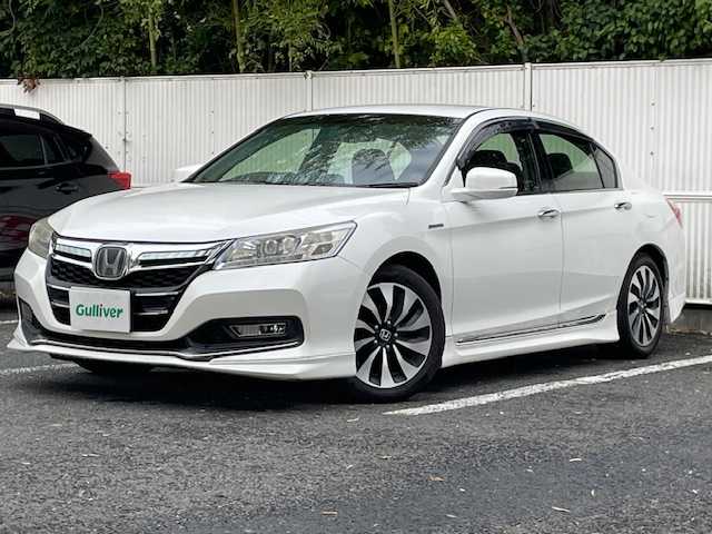 ホンダ アコード ハイブリッド EX 茨城県 2015(平27)年 20万km ホワイトオーキッドパール ３眼LEDライト/純正ナビ【AM/FM/CD/ワンセグ】/クルーズコントロール/バックカメラ/パワーシート/ETC/オートライト/スタッドレスタイヤ２３年/カーテンエアバッグ/盗難防止装置/横滑り防止装置/保証書/取扱説明書/スペアキー×１