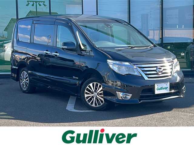 日産 セレナ ハイウェイスター Vセレ +Safty 岐阜県 2014(平26)年 7.5万km ダイヤモンドブラック 登録時走行距離74215km/純正ＳＤナビ/ワンセグＴＶ/全方位カメラ/ハーフレザーシート/両側パワースライドドア/ドライブレコーダー/クルーズコントロール/ＵＳＢ/ＥＴＣ/Ｂｌｕｅ　ｔｏｏｔｈ/プッシュスタート/スマートキー/ABS/横滑り防止装置/コーナーセンサー/レーンキープアシスト/盗難防止装置/オートライト/LEDヘッドライト/エアバッグ/衝突被害軽減システム