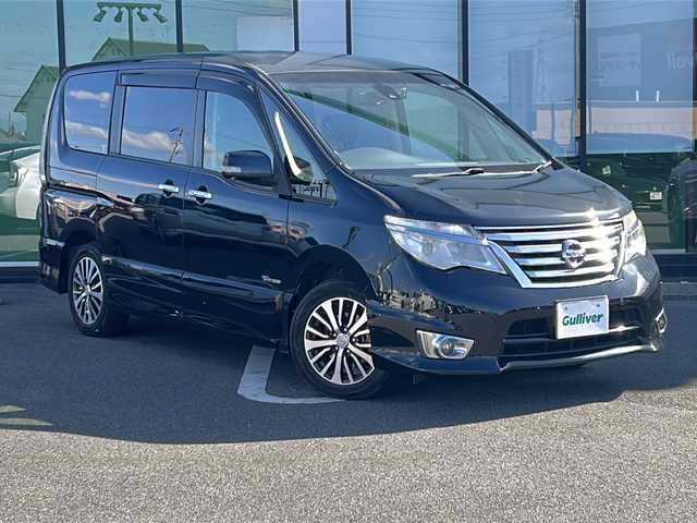日産 セレナ ハイウェイスター Vセレ +Safty 岐阜県 2014(平26)年 7.5万km ダイヤモンドブラック 登録時走行距離74215km/純正ＳＤナビ/ワンセグＴＶ/全方位カメラ/ハーフレザーシート/両側パワースライドドア/ドライブレコーダー/クルーズコントロール/ＵＳＢ/ＥＴＣ/Ｂｌｕｅ　ｔｏｏｔｈ/プッシュスタート/スマートキー/ABS/横滑り防止装置/コーナーセンサー/レーンキープアシスト/盗難防止装置/オートライト/LEDヘッドライト/エアバッグ/衝突被害軽減システム
