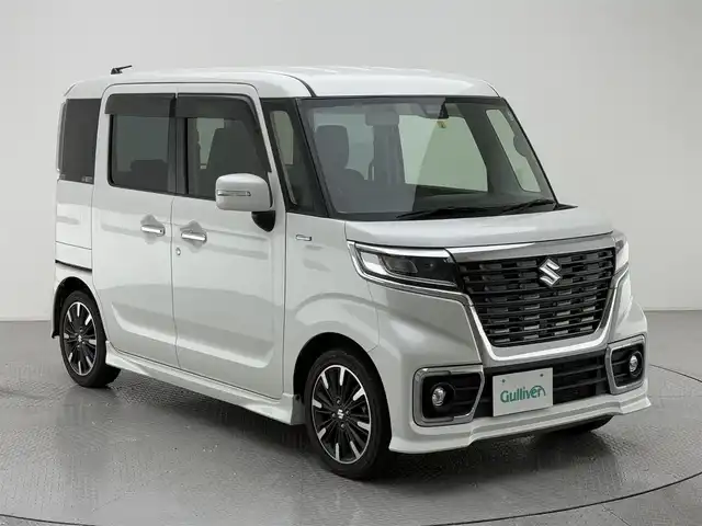 スズキ スペーシア カスタム HYBRID XS 兵庫県 2018(平30)年 5.5万km ピュアホワイトP スズキセーフティサポート/社外7インチワイドナビ(CN-RE04WD)/　AM FM CD DVD Bluetooth SD/LEDオートヘッドライト/ハーフレザーシート/シートヒーター(運転席)/純正15インチアルミホイール/革巻きステアリング/ステアリングスイッチ/スマートキー2本/リアクリアランスソナー/リアサンシェード/フルセグTV/両側パワースライドドア