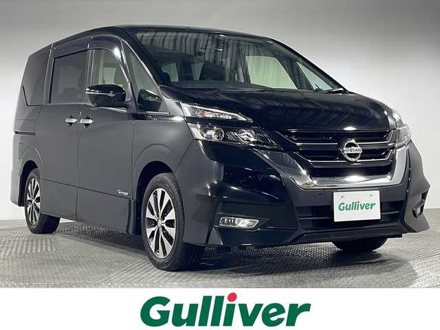 日産 セレナ ハイウェイスター Vセレクション 神奈川県 2018(平30)年 6.9万km ダイヤモンドブラック 純正７型SDナビゲーション【MM516D-W】/純正後席モニター/フルセグ　AM FM CD DVD　HDMI　AUX/セーフティパック/両側電動スライドドア【サンシェード・ハンズフリー】/アラウンドビューモニター/踏み間違い防止アシスト/インテリジェントパーキングアシスト/進入禁止標識検知/ふらつき警報/フロントバックソナー/ヒーター付きドアミラー/クルーズコントロール/エマージェンシーブレーキ/車線逸脱警報/革巻きステアリング/アイドリングストップ/ECO/プッシュスタート/ビルトインETC/２列目３列目パーソナルテーブル・USB電源ソケット/スマートキー/純正サイドシル・リアスポイラー/純正16インチアルミホイール/LEDヘッドランプ/フロントフォグランプ/オートライト/スペアキー/エンジンスターター