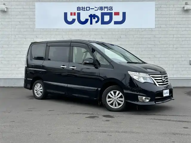 日産 セレナ ハイウェイスター 道北・旭川 2014(平26)年 12.4万km ダイヤモンドブラック (株)IDOMが運営する【じしゃロン旭川店】の自社ローン専用車両になります。こちらは現金またはオートローンご利用時の価格です。自社ローンご希望の方は別途その旨お申付け下さい/　/・純正ナビ（CD/DVD/HDD/SD/BT/フルセグ）/・バックカメラ/・ビルトインETC/・両側パワースライドドア/・クルーズコントロール/・レーダーブレーキ/・アイドリングストップ/・フォグランプ/・取扱説明書