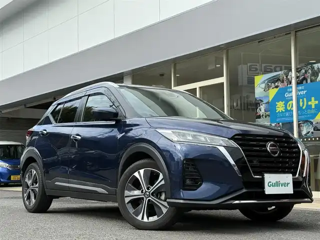 日産 キックス X 長崎県 2021(令3)年 3.2万km ダークブルー 登録時31576km/純正ナビ/・Bluetoothaudio/・TV/・DVD/全方位カメラ/プロパイロット/前後ドライブレコーダー/デジタルインナーミラー/ビルトインETC/ルーフレール/ドアバイザー