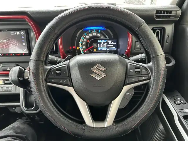 スズキ ハスラー HYBRID X ターボ 佐賀県 2020(令2)年 5.4万km フェニックスレッドパール/ガンメタリック2トーンルーフ デュアルカメラブレーキサポート/追従クルーズコントロール/バックセンサー/社外ディスプレイオーディオ/・バックカメラ/・BT/CD/シートヒーター/前後ドラレコ(ZDR025)/LEDヘッドライト/オートライト/フォグランプ/プッシュスタート/ETC/革巻きステアリング/パドルシフト/社外18インチAW/スペアキー×１/取扱説明書