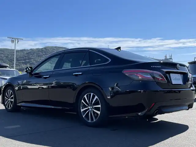 トヨタ クラウン ハイブリッド G 岡山県 2019(令1)年 10.5万km ブラック 登録時走行距離104820km/純正ナビ/(AM/FM/CD/DVD/Bluetooth/USB/フルセグTV)/バックカメラ/ビルトインETC/全席パワーシート/全席シートヒーター/前席シートベンチレーション/パドルシフト/トヨタセーフティセンス/レーンディパーチャーアラート/レーダークルーズコントロール/オートマチックハイビーム/前後コーナーセンサー/LEDヘッドライト/純正17インチアルミホイール/純正フロアマット/スペアキー(1本)