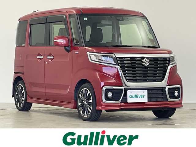 スズキ スペーシア カスタム HYBRID XS ターボ 岐阜県 2019(令1)年 3.1万km フェニックスレッドパール 純正8インチナビゲーション【KEMWOOD】/Bluetooth/CD DVD/フルセグテレビ/iPod/USB/AM FM/SD/両側パワースライドドア/革巻きステアリング/ステアリングリモコン/パドルシフト/LEDヘッドライト/オートライト/ハーフレザーシート/シートヒーター(D席)/純正ビルトインETC/シートバックテーブル/スズキセーフティサポート/衝突被害軽減機能/横滑り防止装置/車線逸脱警報