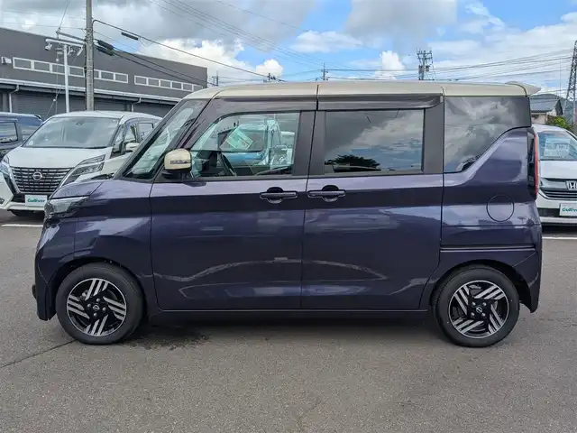 日産 ルークス HWS X プロパイロットED 福井県 2023(令5)年 0.6万km パープルⅡ 全方位カメラ/純正14インチAW/プロパイロット/純正9インチディスプレイオーディオ/両側パワースライドドア/前後ドライブレコーダー/前後コーナーセンサー/クルーズコントロール/ビルトインETC/SOSボタン/オートホールド/アイドリングストップ/純正インテリジェンスルームミラー/ドアバイザー/衝突被害軽減システム/横滑り防止装置/盗難防止装置/LEDヘッドライト/Fフォグ/純正フロアマット/スマートキー