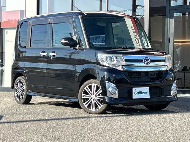 ダイハツ タント カスタム RS SA 大阪府 2014(平26)年 7.6万km ブラックマイカメタリック スマートアシスト　8型ナビ　CD　DVD　フルセグTV　USB　バックカメラ　両側パワースライドドア　ステアリングリモコン　LEDオートライト　フォグ　スマートキー　ウィンカーミラー　アイドリングストップ　ETC　シートカバー