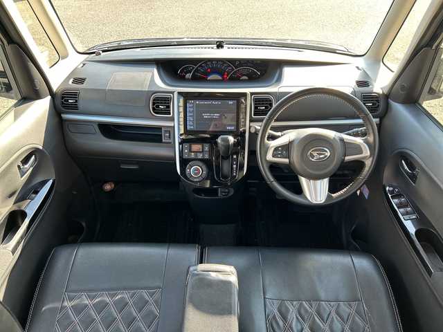 ダイハツ タント カスタム RS SA 大阪府 2014(平26)年 7.6万km ブラックマイカメタリック スマートアシスト　8型ナビ　CD　DVD　フルセグTV　USB　バックカメラ　両側パワースライドドア　ステアリングリモコン　LEDオートライト　フォグ　スマートキー　ウィンカーミラー　アイドリングストップ　ETC　シートカバー